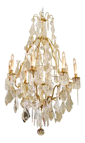 Late 19th Century French Crystal Chandelier with Brass Frame and Shaped Crystals