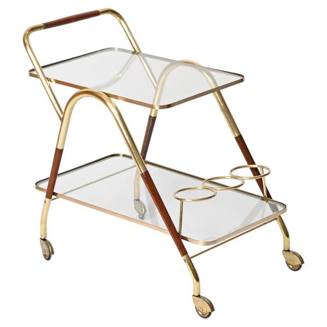 Brass and Walnut Bar Cart by Cesare Lacca, Italy, 1950s For Sale - Image 14 of 14