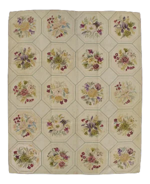 Fine Weave American Hooked Rug With Basket-Weave Pattern and Flowers