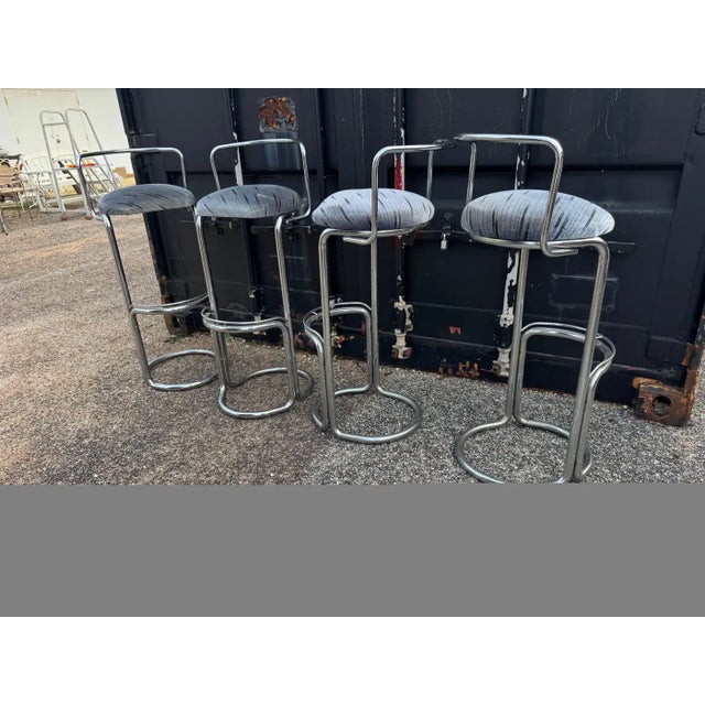 Mid-Century Modern Late 20th Century Set of 4 Chrome Luis Sognot Style Cantilever Barstools For Sale - Image 3 of 6