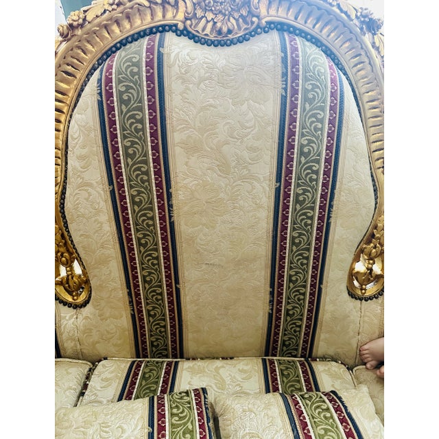 Mid 20th Century Mid 20th Century Vintage High Back Baroque Highly Carved Gold Gilt Sofa For Sale - Image 5 of 11