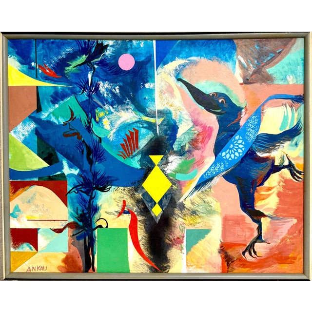 Andrene Kauffman, Andrene Kauffman Circus or Zoo Abstract Oil Painting Chicago WPA Woman Artist, c.1940's For Sale