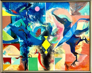 Andrene Kauffman, Andrene Kauffman Circus or Zoo Abstract Oil Painting Chicago WPA Woman Artist, c.1940's