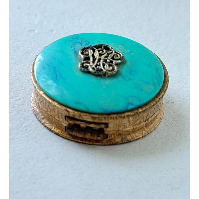 1970s Vintage 1970s Estée Lauder Torquoise Compact/Keepsake Box For Sale - Image 5 of 8
