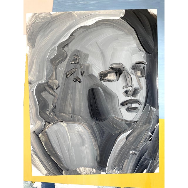 Art Deco Original Black and White Signed Classical Sculptural Portrait Painting on Paper by Wren Meyers For Sale - Image 3 of 3