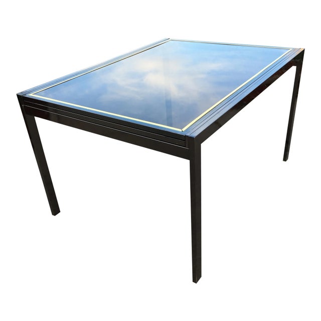 Chrome & Brass Smoked Glass Extendable Dining Table Manner of Milo Baughman for Design Institute of America For Sale - Image 13 of 13