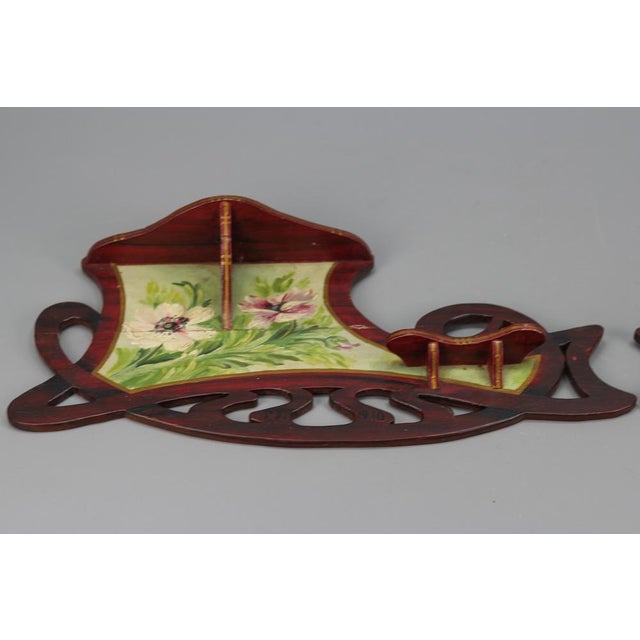 Art Nouveau Wooden Hand-Painted Floral Shelves, Germany, 1910, Set of 2 For Sale - Image 10 of 18