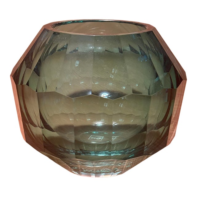 2020s Emerald Green Mouth-Blown, Hand-Cut and Polished Glass Ball Vase For Sale