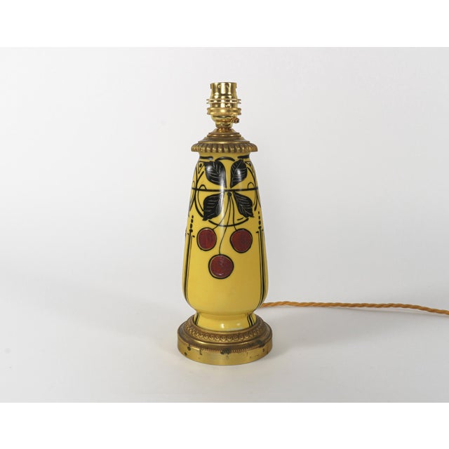 Vintage French Art Nouveau Yellow Pottery Table Lamp, 1920s For Sale - Image 6 of 6