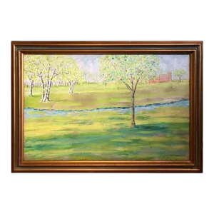 Large Bucolic Landscape With Birch Trees and River