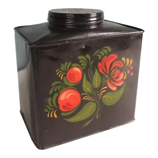 Vintage Painted Tole Folk Art Style Tea Canister For Sale