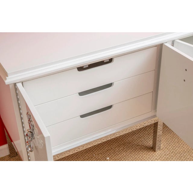 1970s Vintage Mastercraft Custom Cabinet, Credenza, Buffet With Chrome Plated Over Bronze Hardware Restored Vintage For Sale - Image 5 of 13