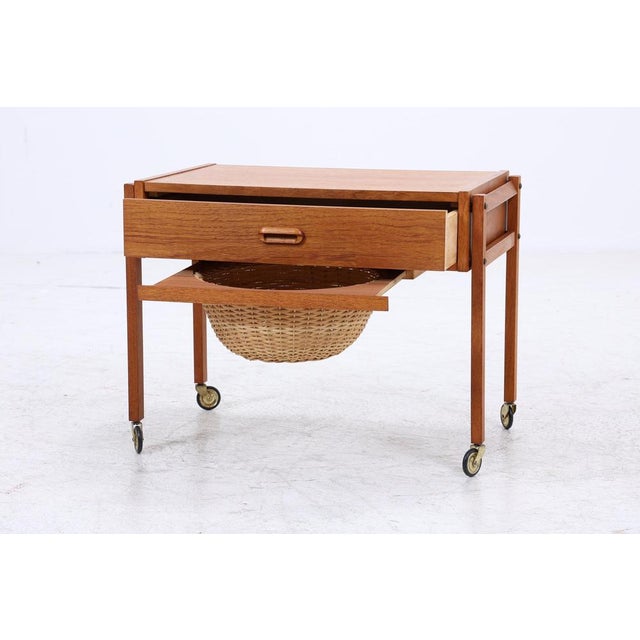 Mid-Century Danish Teak Sewing Box on Wheels, 1960s For Sale - Image 6 of 15