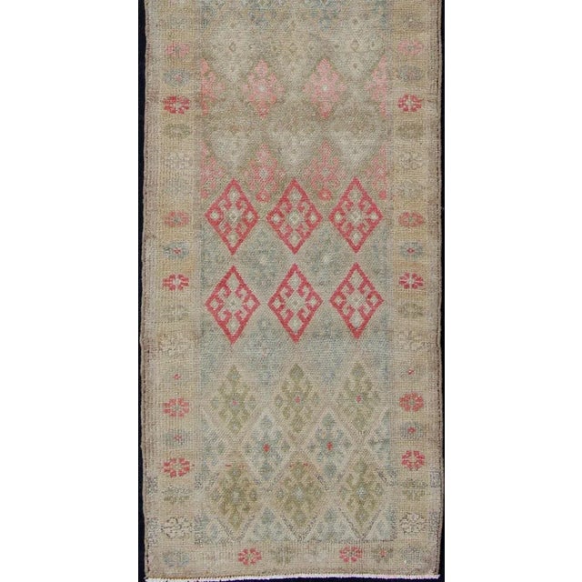 Hand Knotted Turkish Kurdish Runner With Diamond Design in Gray, Taupe, Red For Sale - Image 4 of 13