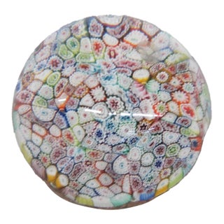 Art Glass Round Egg Paper Weight Italian Murano Style Millefiori Flowers 5132b For Sale