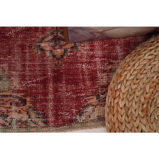 1970s Vintage Turkish Handmade Wool Cotton Red Area Rug For Sale - Image 12 of 12