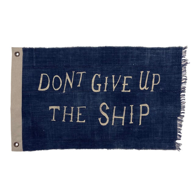Large Indigo Cotton Flag, Don't Give Up the Ship Chairish
