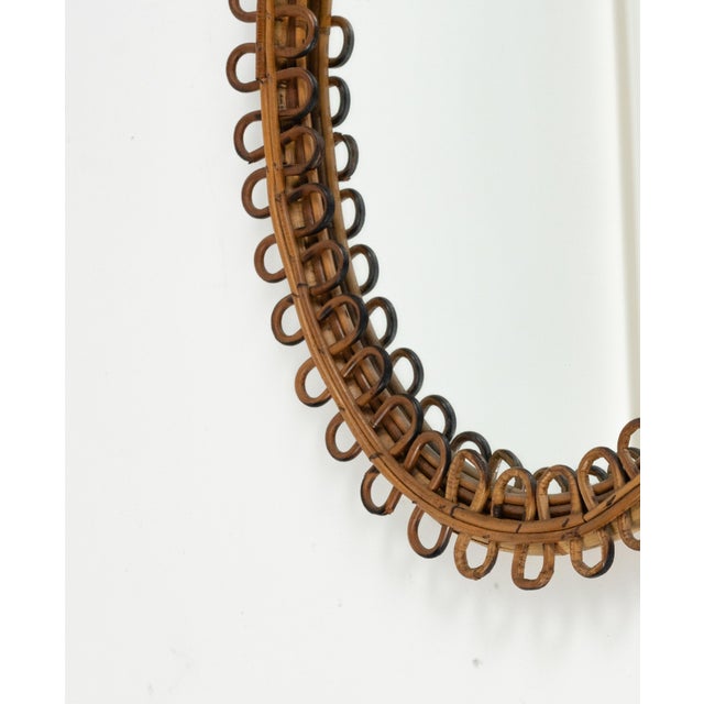 Wood Mid-Century Oval Rattan and Bamboo Wall Mirror in the style of Franco Albini, Italy, 1960s For Sale - Image 7 of 10