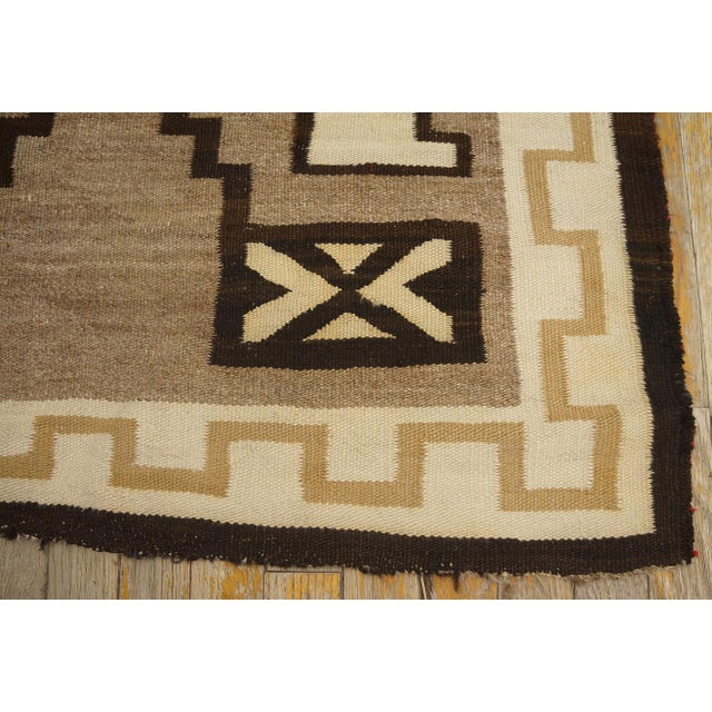 Gray 1930s Gray Geometric Kilim Antique American Navajo Carpet 3' 2'' X 3' 6'' Flatweave Wool Rug For Sale - Image 8 of 9