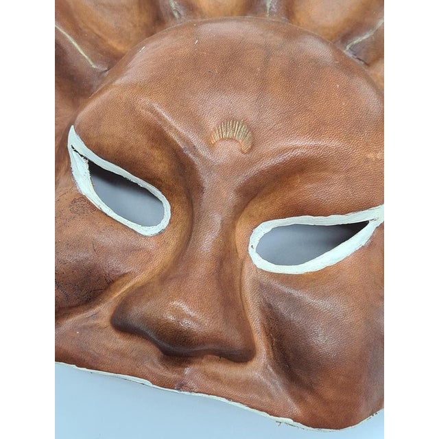 Animal Skin Wall Mask Sun in Brown Leather, 1970s For Sale - Image 7 of 11