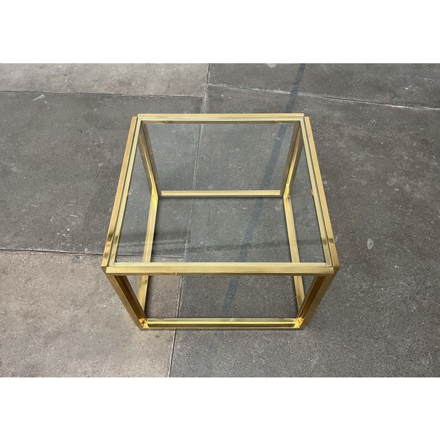 Hollywood Regency French Brass and Glass Cube Side Tables from Maison Charles, 1970s, Set of 2 For Sale - Image 6 of 18