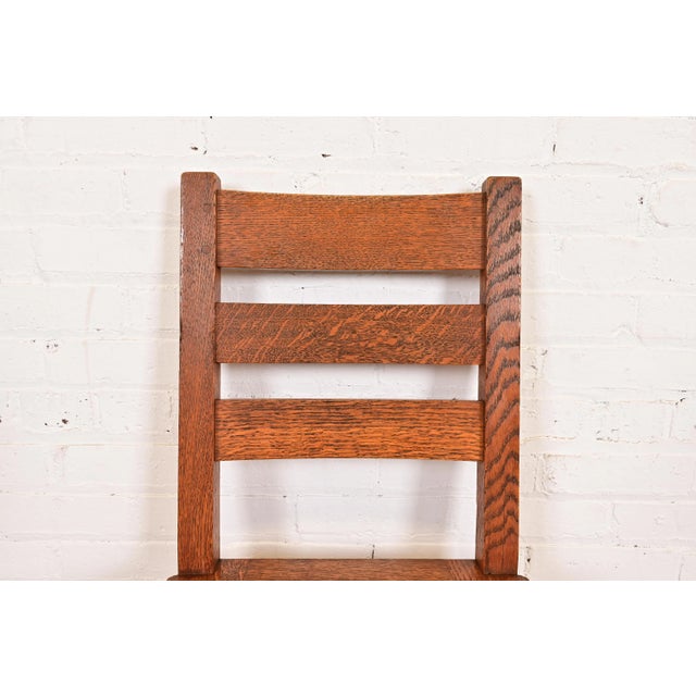 Limbert Antique Mission Oak Arts & Crafts Ladder Back Side Chairs or Dining Chairs, Pair For Sale In South Bend - Image 6 of 13
