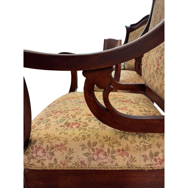 Pair of French Provincial Mahogany Armchairs With Floral Upholstery For Sale In Greensboro - Image 6 of 11