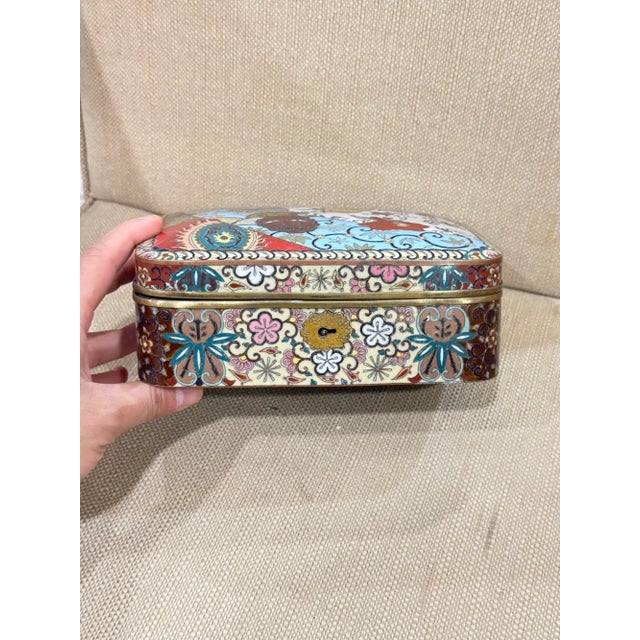 Late 19th Century Rare Large Japanese Cloisonne Enamel Theatrical Mythical Mask Box Meiji For Sale - Image 5 of 13