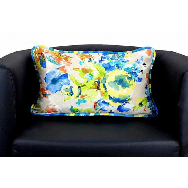 Vintage Pierre Frey Style Watercolor French Floral Reversible Lumbar Pillow With Piping For Sale - Image 9 of 13