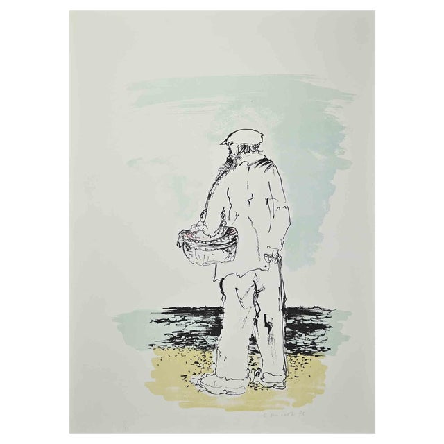 Giovanni Omiccioli, The Fisherman, Lithograph, 1975 For Sale