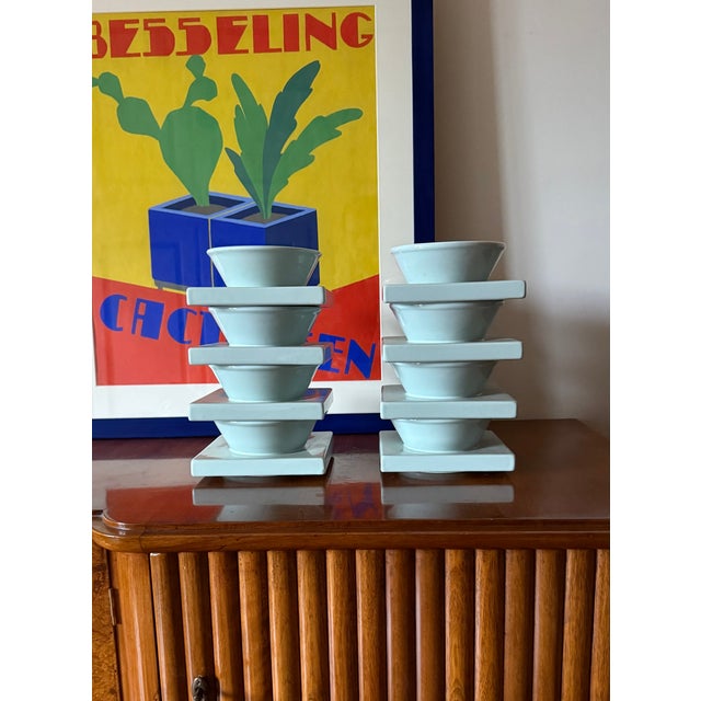 1970s Set of 9 Ceramic Light Blue Ceramic Bowls For Sale - Image 15 of 18