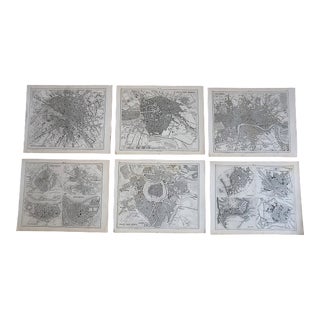 Authentic Antique 19th C. Map Lithographs of Major European Cities - Set of 6 For Sale