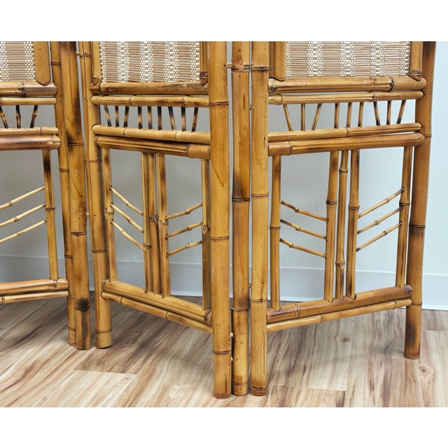 Vintage Bamboo Chippendale Style Four Panel Room Divider For Sale In Kansas City - Image 6 of 7