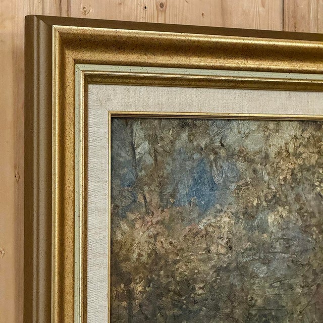 Dark Green Antique Framed Oil Painting on Canvas Signed A. Heins For Sale - Image 8 of 17