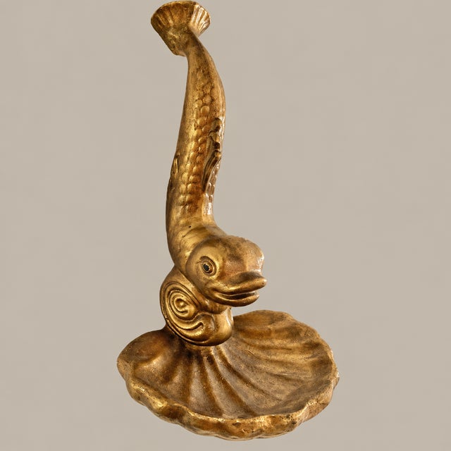 Chinoiserie Vintage Mid Century Asian Gold Koi Dolphin and Shell Wall Shelf Decorative Bracket For Sale - Image 3 of 10