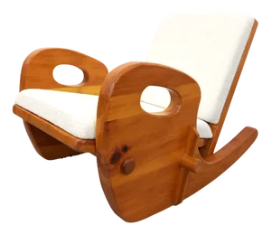 Brutalist Rocking Chair in Pine and Bouclé Fabric, 1950s