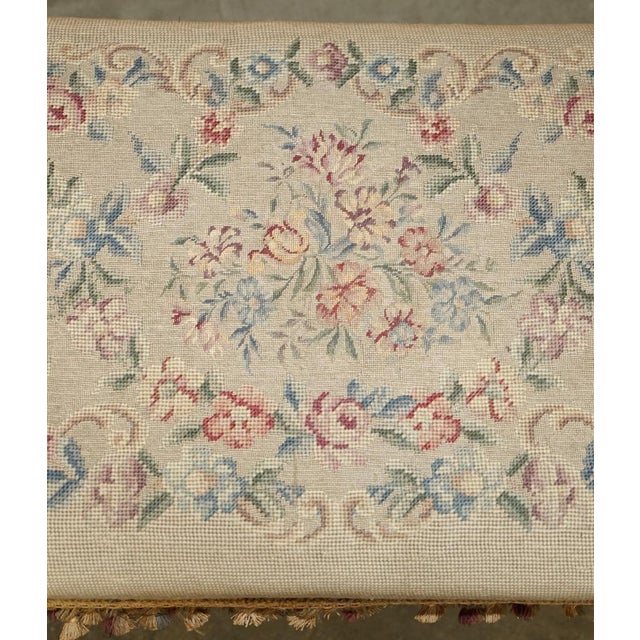 Large Victorian Oak Cabriole Legged Footstool with Embroidered Upholstery, 1880s For Sale - Image 14 of 18