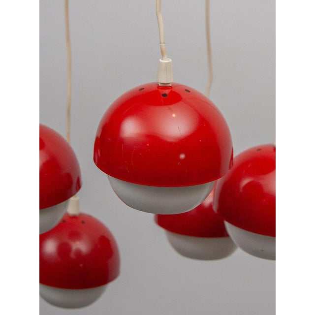 Space Age Red and White Five Metal Globes Cascade Pendant from Lyfa, 1969 For Sale - Image 9 of 11