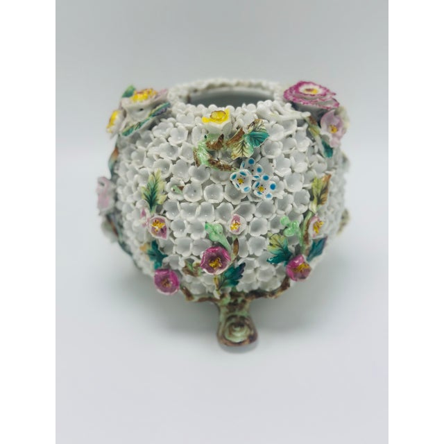 Victorian Porcelain Flower Encrusted Vase For Sale - Image 3 of 10