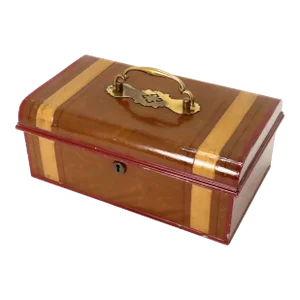 Antique Late 19th Century English Victorian Hand Oil Painted Steel & Brass Cash & Document Lock Box