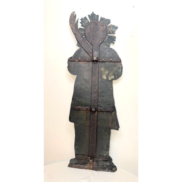 Huge Antique Hand Painted 17th Century Copper Wrought Iron Religious Sign Statue For Sale - Image 11 of 18