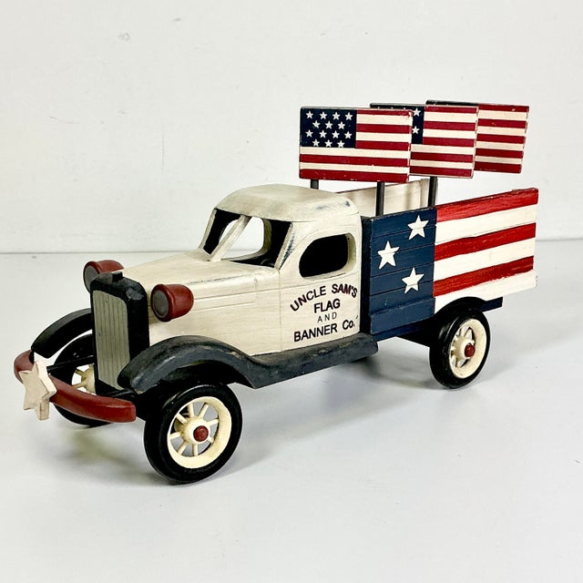 1980s Vintage Boho Chic Americana Arts & Crafts Uncle Sam’s Banner & Flag Co Truck Holiday Accent - 4th of July For Sale - Image 6 of 15