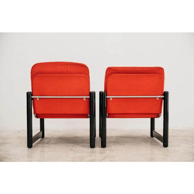 Pierrot Armchairs in Lacquered Wood and Red Fabric from Schirolli, 1980s, Set of 2 For Sale - Image 11 of 12