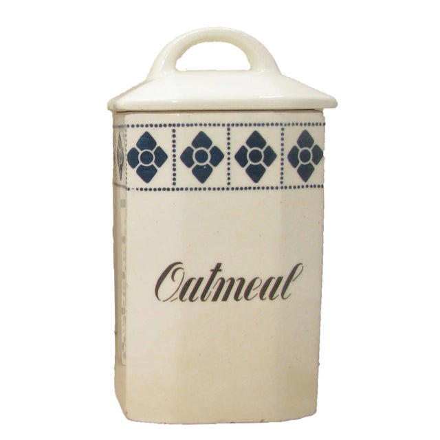 Mid-Century Modern German Art Deco Blue & White Ironstone Canisters, S/3 For Sale - Image 3 of 7