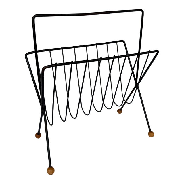 Tony Paul Magazine Rack Wrought Iron Wood Ball Feet For Sale