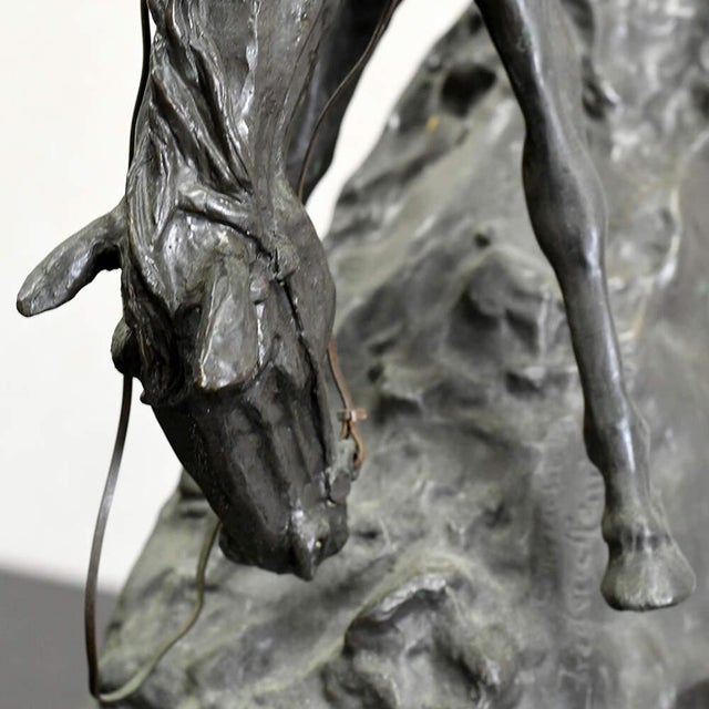 Metal Bronze Buffalo Signal Sculpture After Frederic Remington on Marble Base For Sale - Image 7 of 13