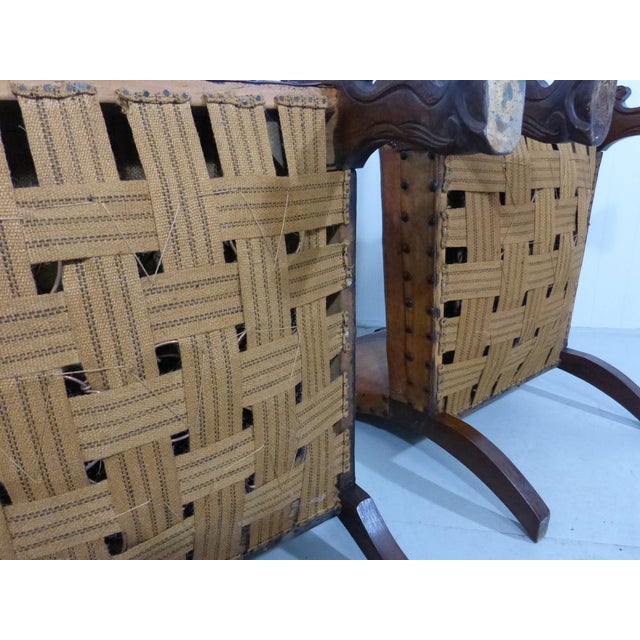 Set of Antique Leather Armchairs with Carps Print, 1890s For Sale - Image 18 of 18