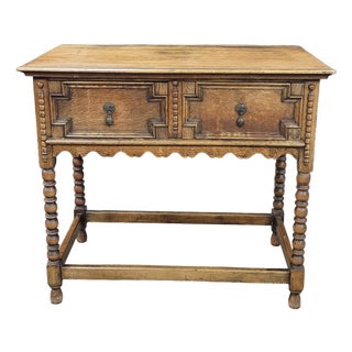English Light Oak 2 Drawer Lowboy With Bobbin Turned Legs For Sale