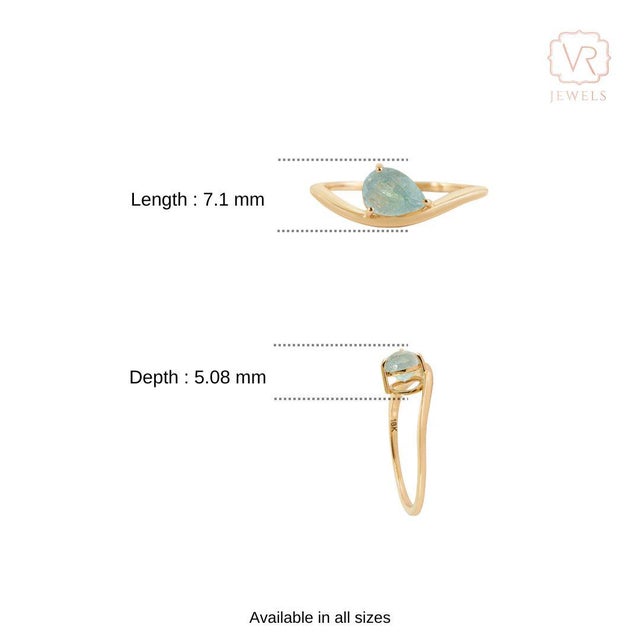 Natural 1ct Paraiba Tourmaline Soltaire Ring Size 5 Wave Band in 18k Solid Gold For Sale - Image 12 of 18