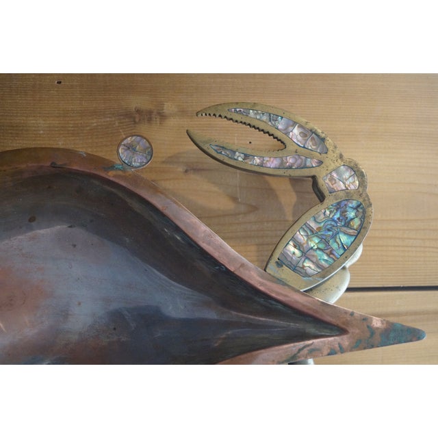 1960s Large Mexican Copper Brass Abalone Crab Tray Dish For Sale - Image 9 of 14